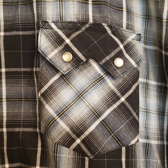 Wrangler Mens Short Sleeve Pearl Snap Shirt Western Black Plaid 3XL Big 3XB - Picture 4 of 10